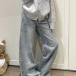 Rhinestone High-Waist Straight-Leg Jeans