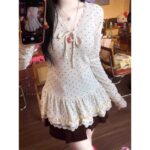 Bow Heart Polka Dot Lace V Neck Top - Image 8
