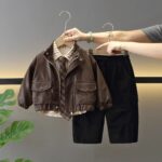 Boys Faux Leather Jacket Three-Piece