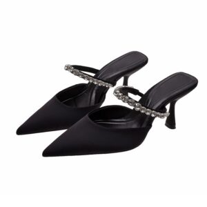 Pointed-Toe Rhinestone Strap Heels