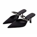 Pointed-Toe Rhinestone Strap Heels