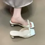 Open-Toe Satin Bow Block Heel