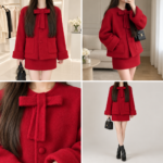 Women's Red Tweed Jacket and Skirt Two-Piece Set - Image 5